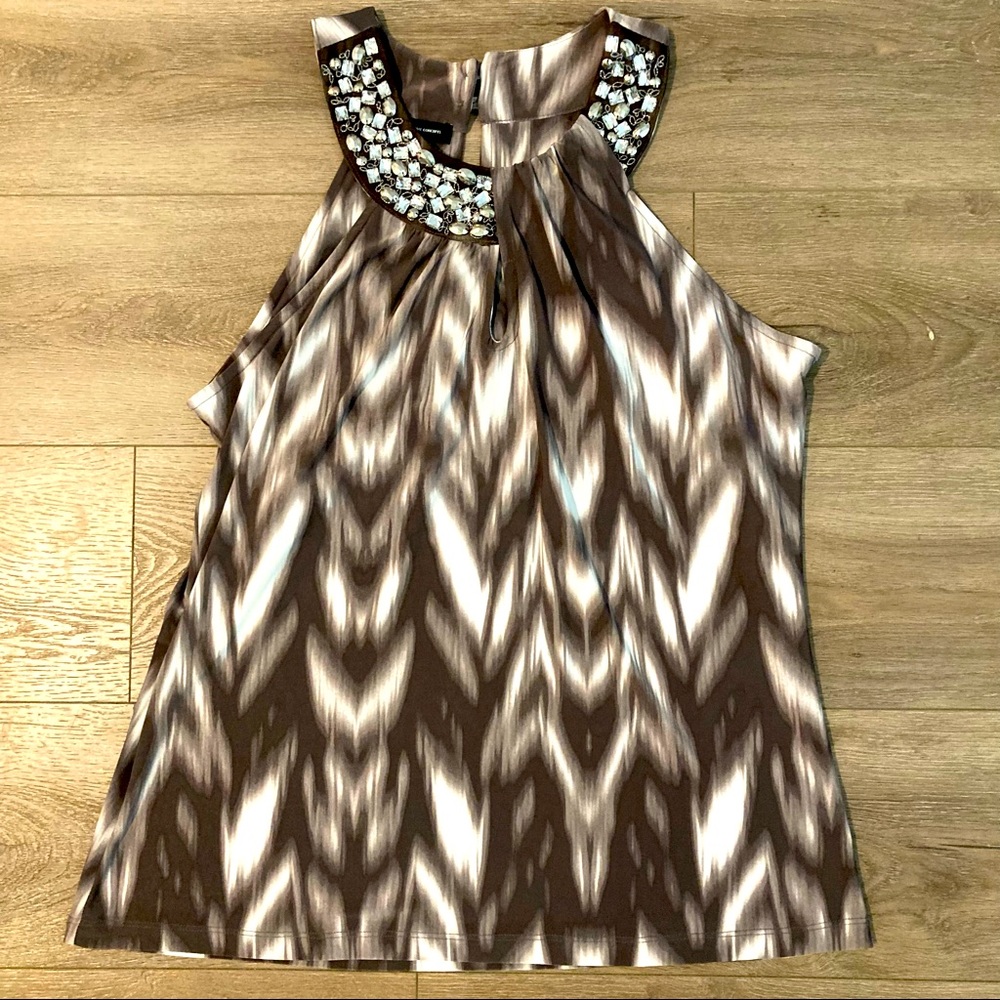INC top with keyhole and rhinestone trim neckline